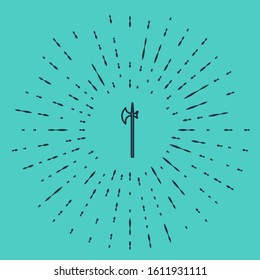 Black line Medieval halberd icon isolated on green background. Medieval weapon. Abstract circle random dots. Vector Illustration