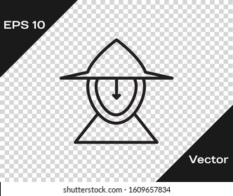 Black line Medieval iron helmet for head protection icon isolated on transparent background.  Vector Illustration