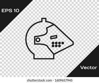 Black line Medieval iron helmet for head protection icon isolated on transparent background.  Vector Illustration