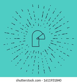 Black line Medieval iron helmet for head protection icon isolated on green background. Abstract circle random dots. Vector Illustration