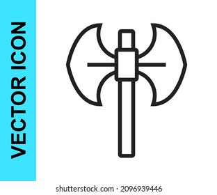 Black line Medieval poleaxe icon isolated on white background.  Vector