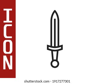 Schwarze Linie Mittelalterliches Schwertsymbol einzeln auf weißem Hintergrund. Mittelalterliche Waffe.  Vektorgrafik