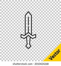 Black line Medieval sword icon isolated on transparent background. Medieval weapon.  Vector