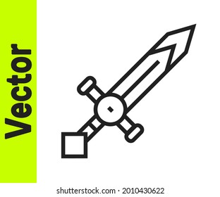 Black line Medieval sword icon isolated on white background. Medieval weapon.  Vector