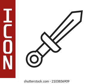 Black line Medieval sword icon isolated on white background. Medieval weapon.  Vector