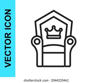 Black line Medieval throne icon isolated on white background.  Vector