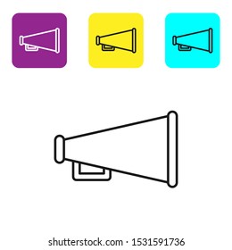 Black line Megaphone icon isolated on white background. Speaker sign. Set icons colorful square buttons. Vector Illustration