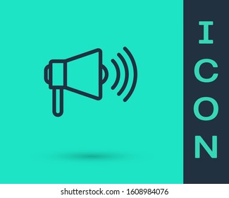 Black line Megaphone icon isolated on green background. Loud speach alert concept. Bullhorn for Mouthpiece scream promotion.  Vector Illustration