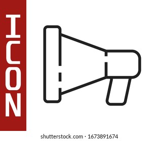 Black line Megaphone icon isolated on white background. Speaker sign.  Vector Illustration