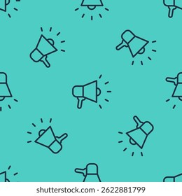 Black line Megaphone icon isolated seamless pattern on green background. Speaker sign.  Vector