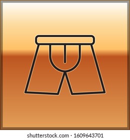 Black line Men underpants icon isolated on gold background. Man underwear.  Vector Illustration