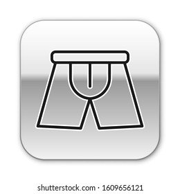 Black line Men underpants icon isolated on white background. Man underwear. Silver square button. Vector Illustration