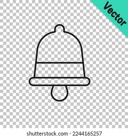 Black line Merry Christmas ringing bell icon isolated on transparent background. Alarm symbol, service bell, handbell sign, notification.  Vector