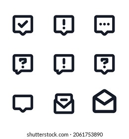 Diseño de paquete de iconos de mensajes de línea negra con éxito