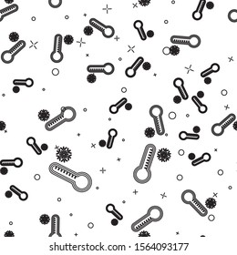 Black line Meteorology thermometer measuring heat and cold icon isolated seamless pattern on white background. Thermometer equipment showing hot or cold weather.  Vector Illustration