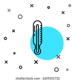 Black line Meteorology thermometer measuring icon isolated on white background. Thermometer equipment showing hot or cold weather. Random dynamic shapes. Vector Illustration