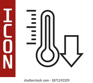 Black line Meteorology thermometer measuring icon isolated on white background. Thermometer equipment showing hot or cold weather.  Vector