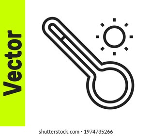 Black line Meteorology thermometer measuring heat and cold icon isolated on white background. Thermometer equipment showing hot or cold weather.  Vector