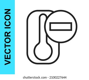 Black line Meteorology thermometer measuring heat and cold icon isolated on white background. Thermometer equipment showing hot or cold weather.  Vector