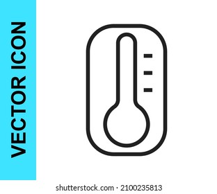 Black line Meteorology thermometer measuring heat and cold icon isolated on white background. Thermometer equipment showing hot or cold weather.  Vector