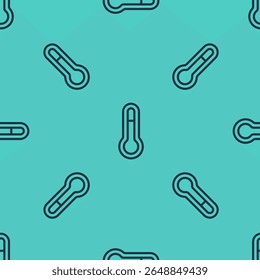 Black line Meteorology thermometer measuring icon isolated seamless pattern on green background. Thermometer equipment showing hot or cold weather.  Vector Illustration