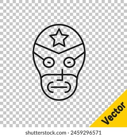 Icono de luchador mexicano de línea negra aislado sobre fondo transparente.  Vector