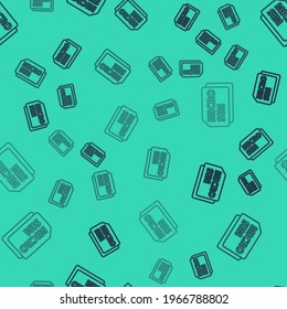 Schwarze Linie Micro Sim Card Symbol einzeln auf grünem Hintergrund. Mobilfunk- und drahtlose Kommunikationstechnologien. Elektronische Netzwerkchipverbindung.  Vektorgrafik