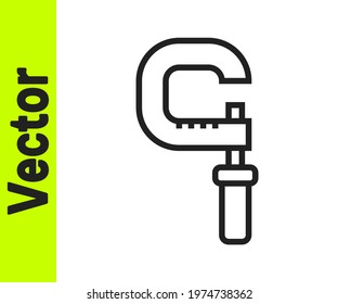 Black line Micrometer icon isolated on white background. Measuring engineer tool. Universal device designed to measure linear dimensions.  Vector