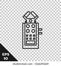 Black line Microphone icon isolated on transparent background. On air radio mic microphone. Speaker sign.  Vector Illustration