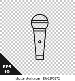 Black line Microphone icon isolated on transparent background. On air radio mic microphone. Speaker sign.  Vector Illustration