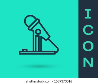 Black line Microphone icon isolated on green background. On air radio mic microphone. Speaker sign.  Vector Illustration