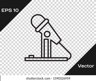 Black line Microphone icon isolated on transparent background. On air radio mic microphone. Speaker sign.  Vector Illustration