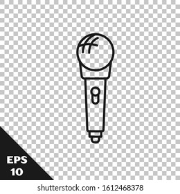 Black line Microphone icon isolated on transparent background. On air radio mic microphone. Speaker sign.  Vector Illustration