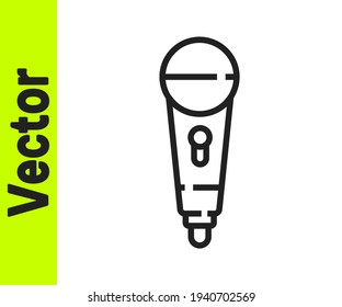 Black line Microphone icon isolated on white background. On air radio mic microphone. Speaker sign.  Vector