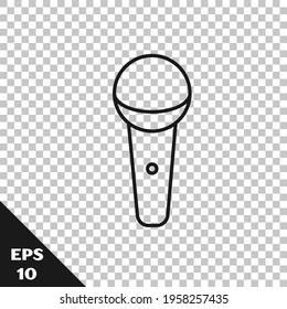 Black line Microphone icon isolated on transparent background. On air radio mic microphone. Speaker sign.  Vector