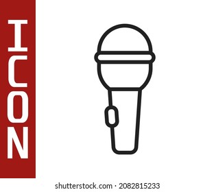 Black line Microphone icon isolated on white background. On air radio mic microphone. Speaker sign.  Vector