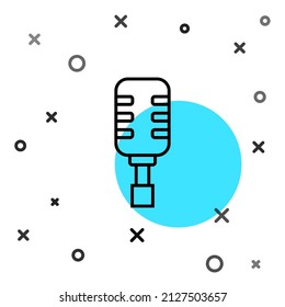 Black line Microphone icon isolated on white background. On air radio mic microphone. Speaker sign. Random dynamic shapes. Vector