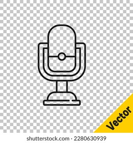 Black line Microphone icon isolated on transparent background. On air radio mic microphone. Speaker sign.  Vector