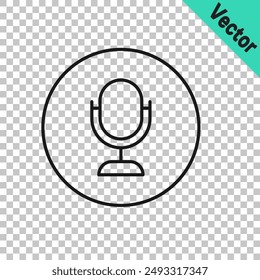 Black line Microphone icon isolated on transparent background. On air radio mic microphone. Speaker sign.  Vector