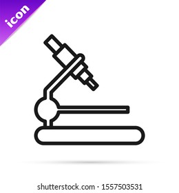 Black line Microscope icon isolated on white background. Chemistry, pharmaceutical instrument, microbiology magnifying tool.  Vector Illustration