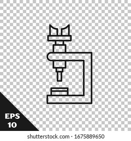 Black line Microscope icon isolated on transparent background. Chemistry, pharmaceutical instrument, microbiology magnifying tool.  Vector Illustration
