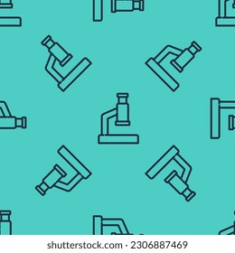 Schwarze Linie Mikroskop Symbol einzeln auf grünem Hintergrund. Chemie, pharmazeutisches Instrument, mikrobiologisches Vergrößerungswerkzeug.  Vektorgrafik