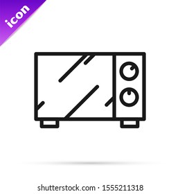 Black line Microwave oven icon isolated on white background. Home appliances icon.  Vector Illustration