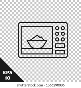 Black line Microwave oven icon isolated on transparent background. Home appliances icon.  Vector Illustration