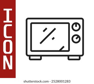 Icono de horno de microondas de línea negra aislado sobre fondo blanco. Icono de electrodomésticos.  Vector