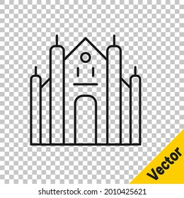 Black line Milan Cathedral or Duomo di Milano icon isolated on transparent background. Famous landmark of Milan, Italy.  Vector