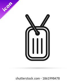 Black line Military dog tag icon isolated on white background. Identity tag icon. Army sign.  Vector