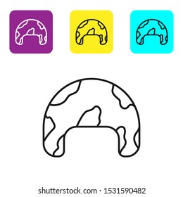 Black line Military helmet icon isolated on white background. Army hat symbol of defense and protect. Protective hat. Set icons colorful square buttons. Vector Illustration