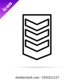 Black line Military rank icon isolated on white background. Military badge sign.  Vector Illustration