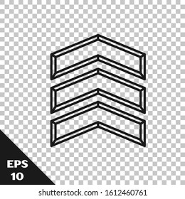 Black line Military rank icon isolated on transparent background. Military badge sign.  Vector Illustration